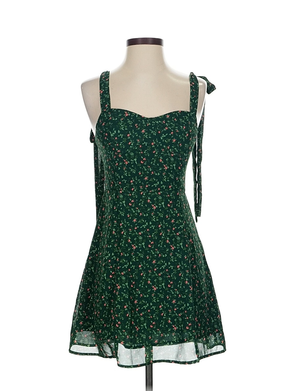 RIHOAS Dark Green Floral Tie-Shoulder Mini Dress